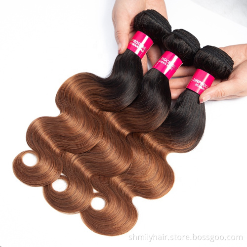 Wholesale Ombre 3 Tones Color 1B/4/30 Remy Brazilian Body Wave Human Hair Weave Bundles Virgin Cuticle Aligned Hair Extension
